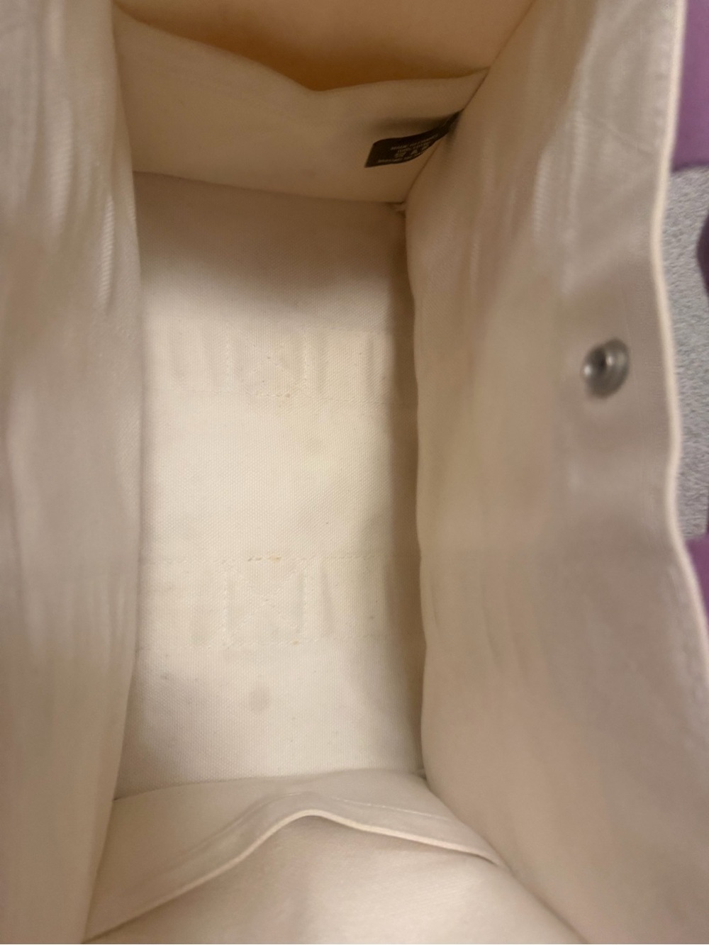 Hermes Fourre Tout PM Tote Bag Cream Purple Canvas Handbag Vintage France w/COA - Picture 15 of 16